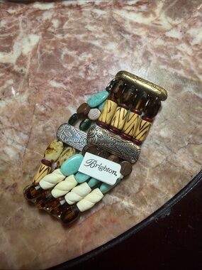 Brighton Multicolor Beaded Bracelet in Turquoise, Cream & Brown